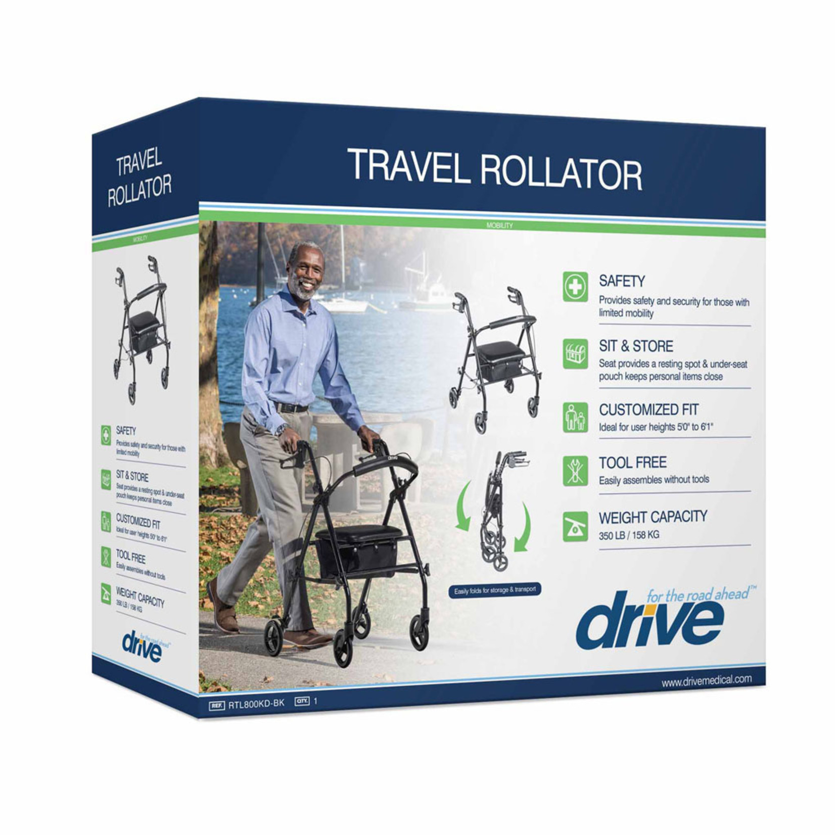 RTL800KD-BK - Travel Rollator, Black - Code: E0143 / E0156