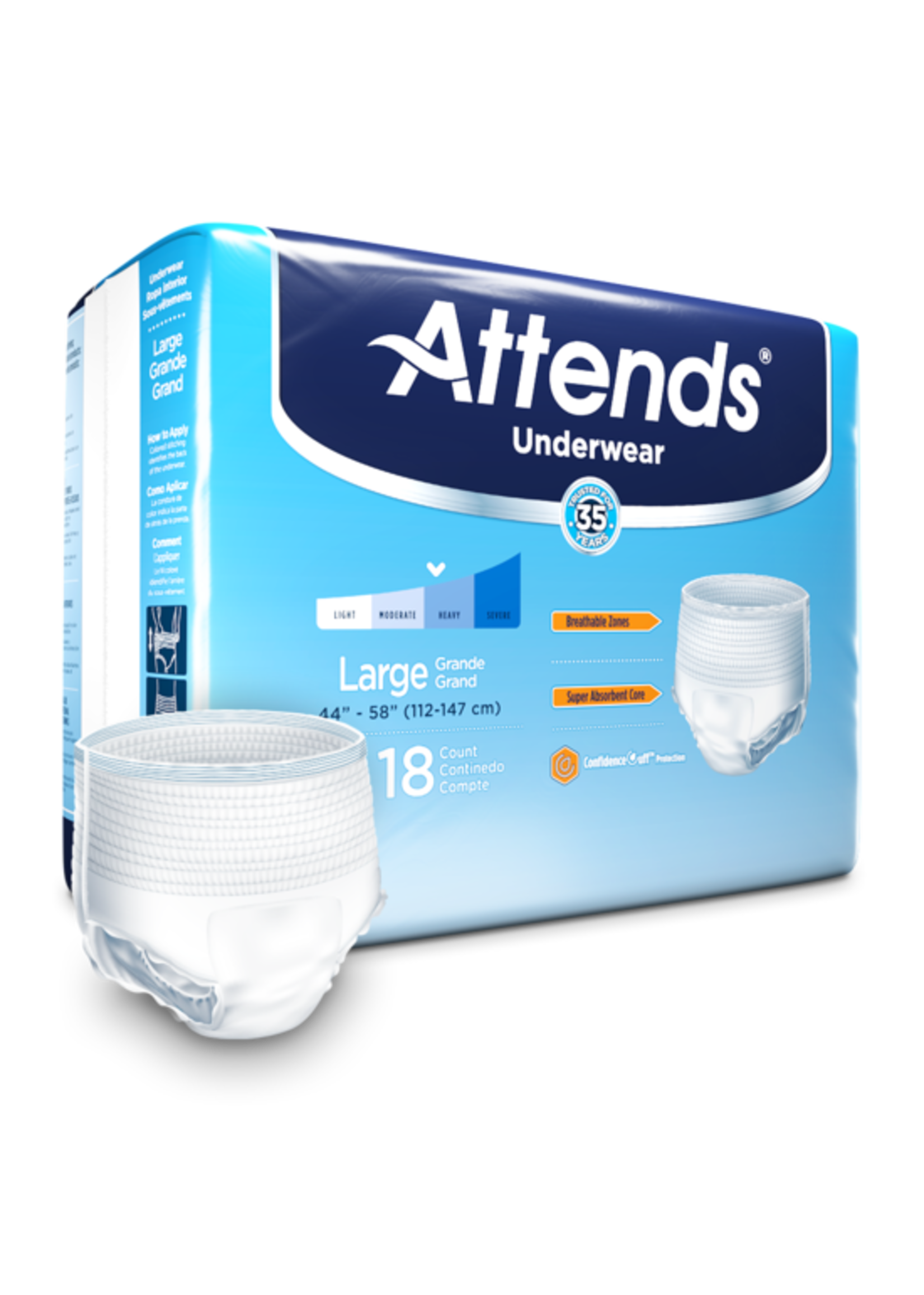 Attends Underwear, Incontinence Underwear Moderate Absorbency, Large, 18 Count