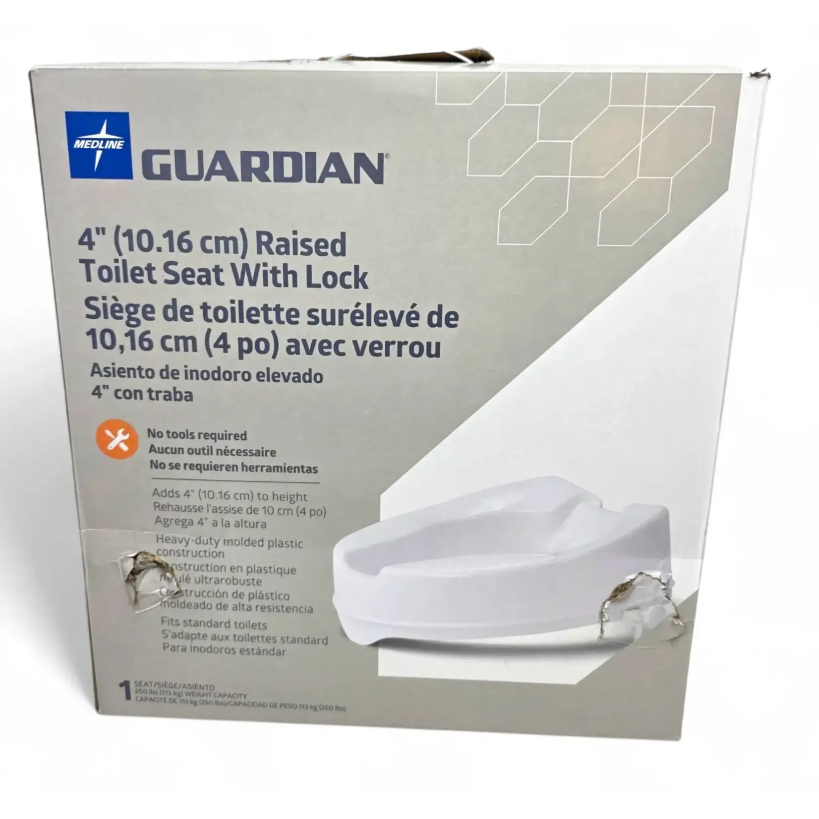 Guardian 4"(10.16cm)Raised Toilet Seat With Lock,250LBS