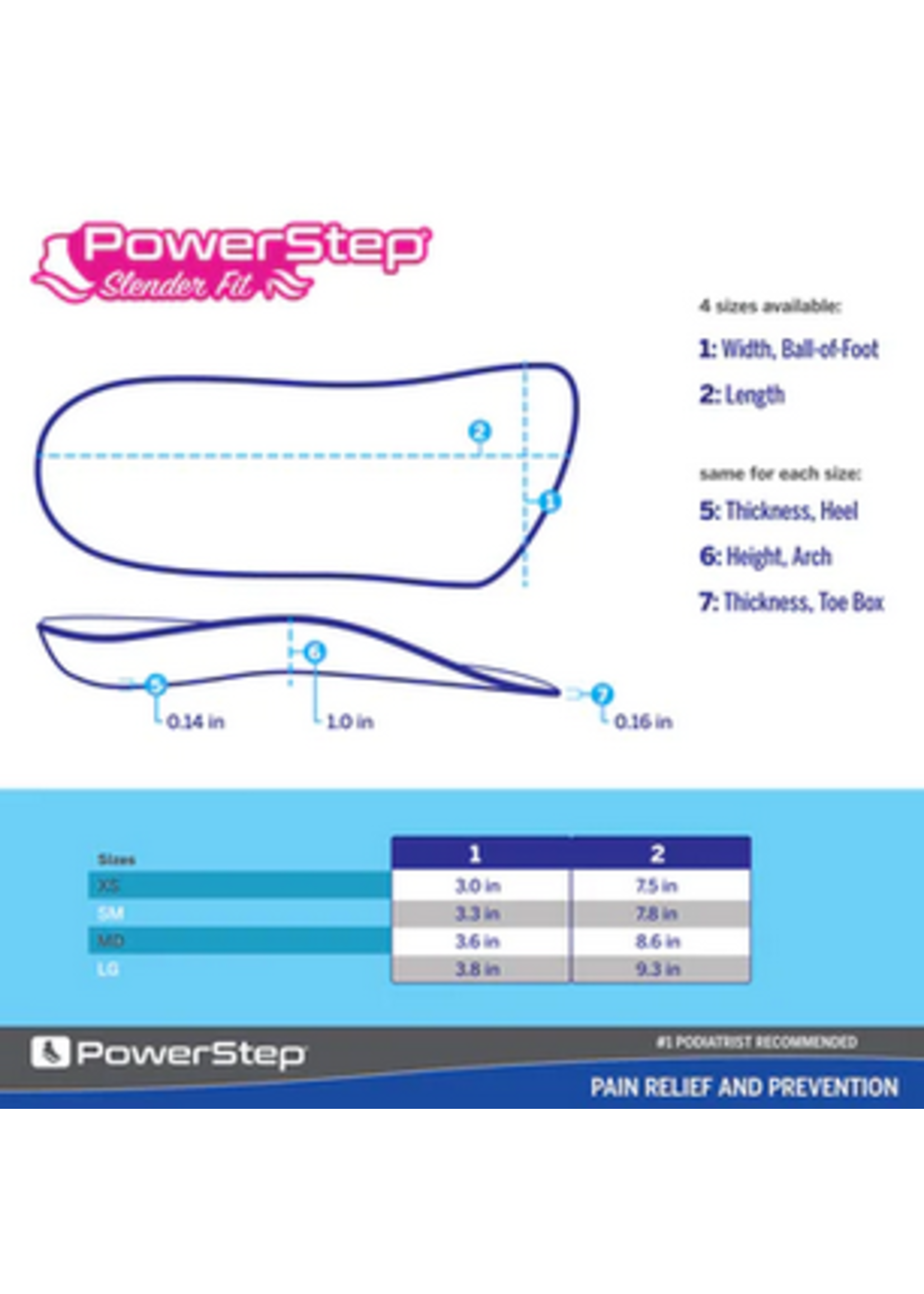 Powerstep Slender Fit 3/4th length