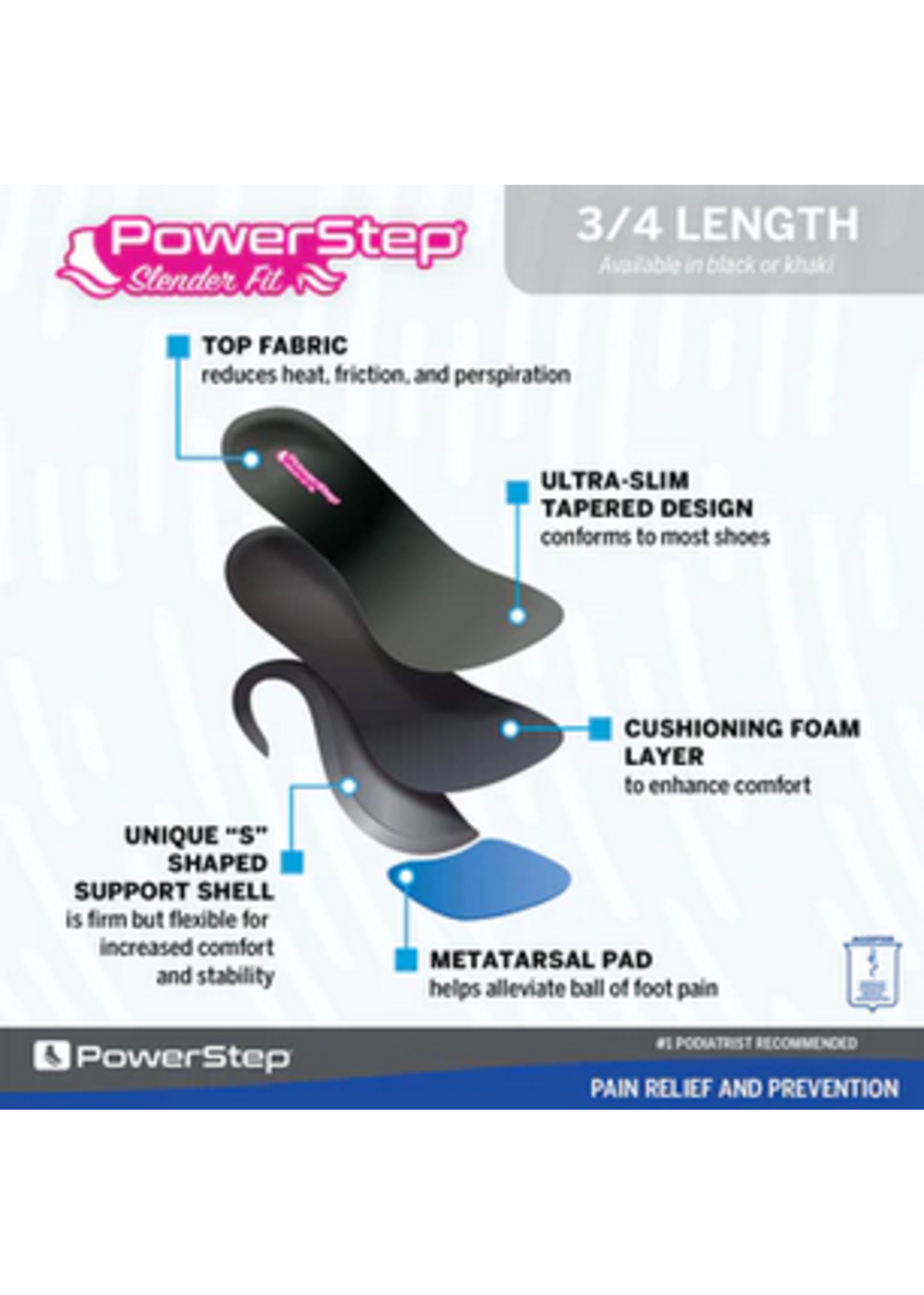 Powerstep Slender Fit 3/4th length