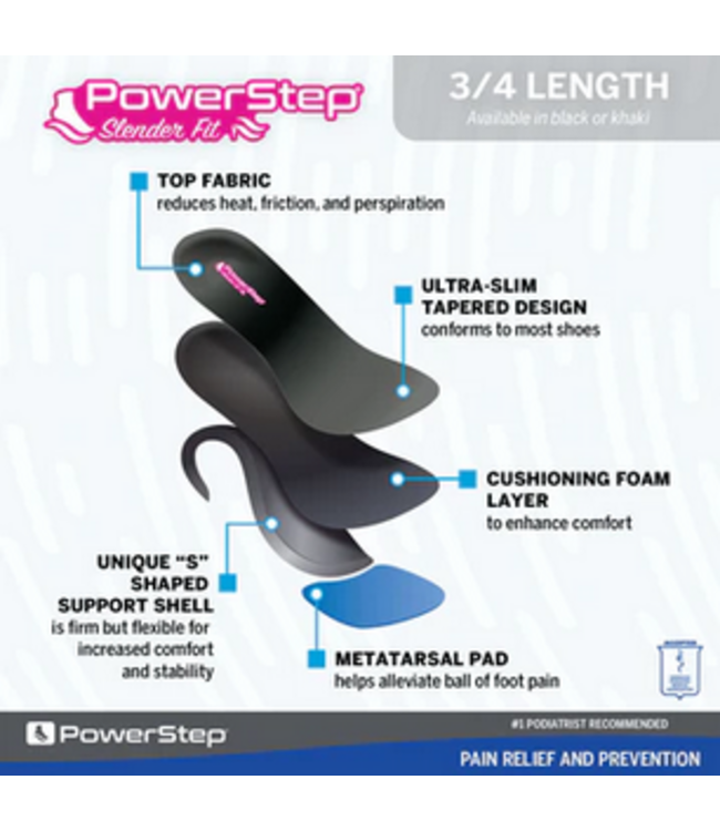Powerstep Slender Fit 3/4th length