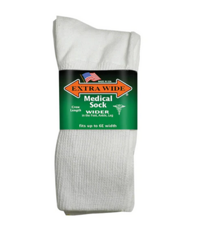 Extra Wide Sock Company Medical Sock Inverted Toe Seam Small Crew Sock White #4850