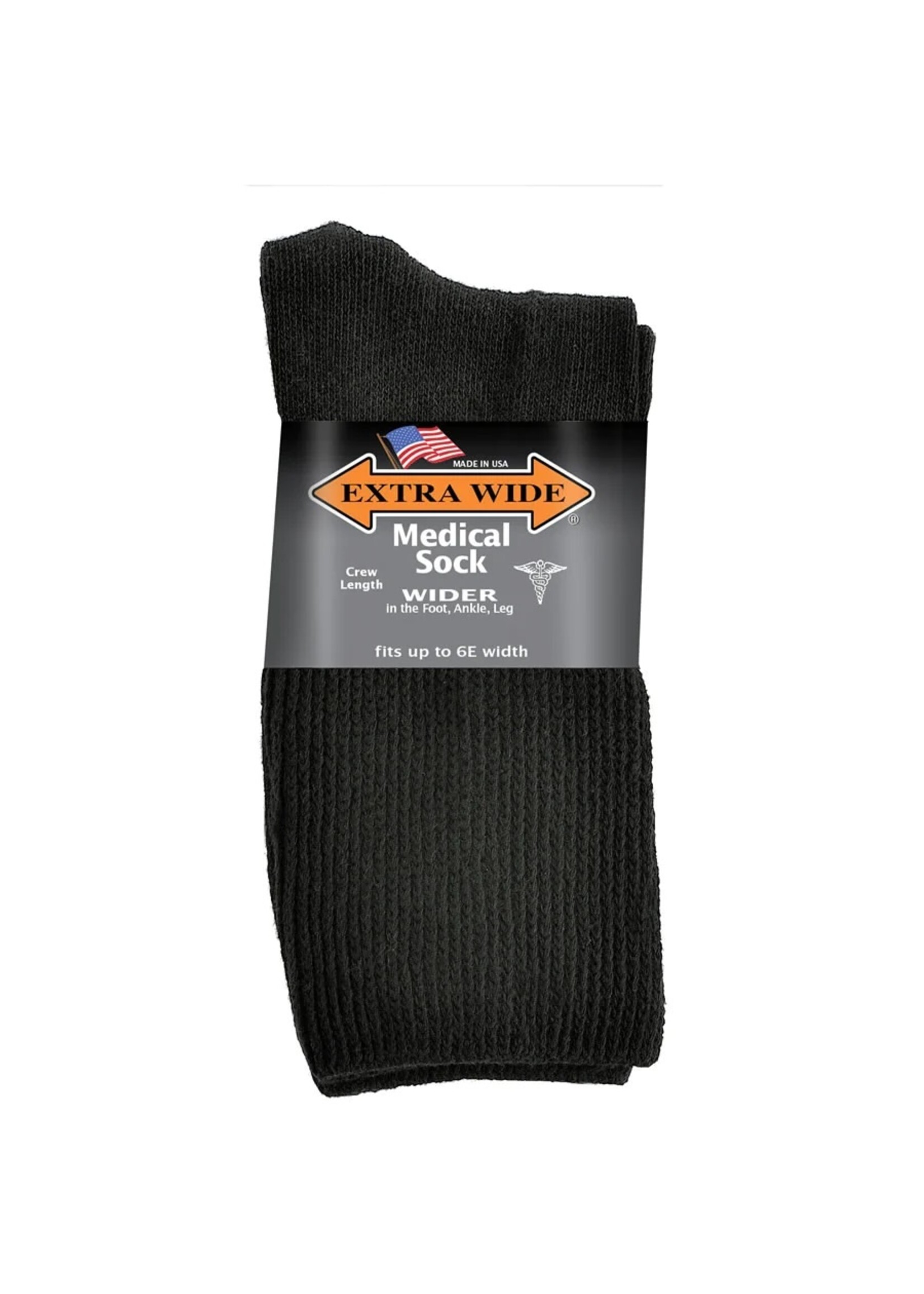 Extra Wide Sock Company Medical Sock Inverted Toe Seam Small Crew Black #4851