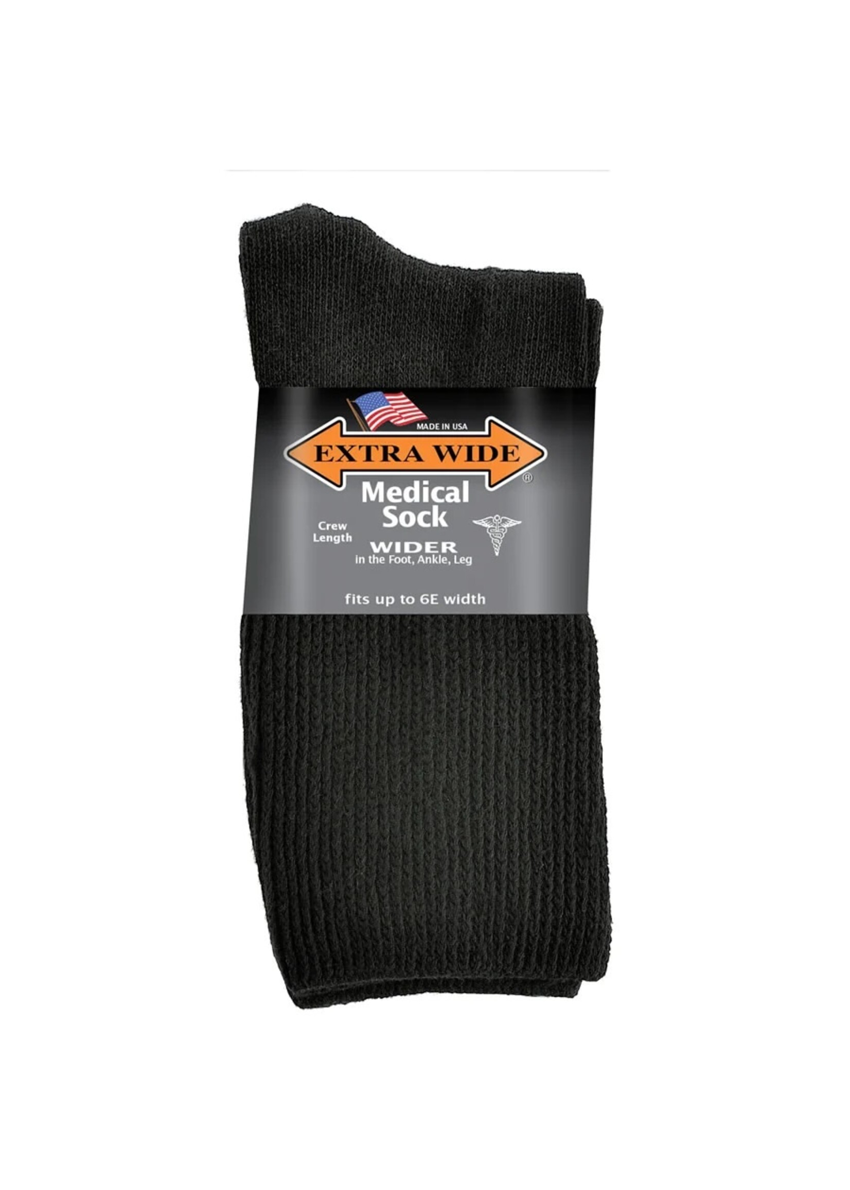 Extra Wide Sock Company Medical Sock Inverted Toe Seam Crew Large Black #6951