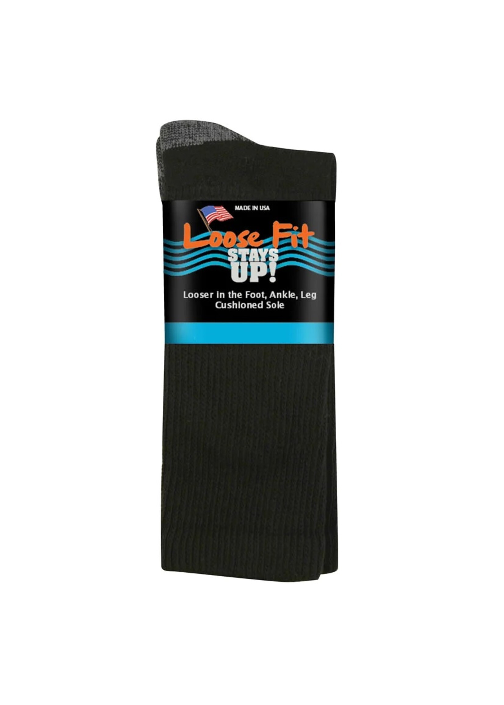 Extra Wide Sock Company Loose Fit Stay Up Extra Large  Crew Sock Black #721