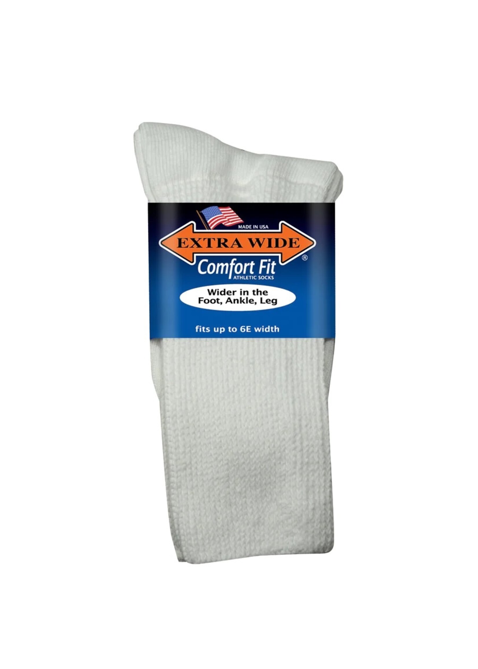 Extra Wide Sock Company Extra Wide 6100 Comfort Fit Athletic  Crew Socks White Medium