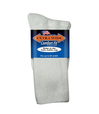 Extra Wide Sock Company Comfort Fit Athletic  Crew Socks White Medium 6100