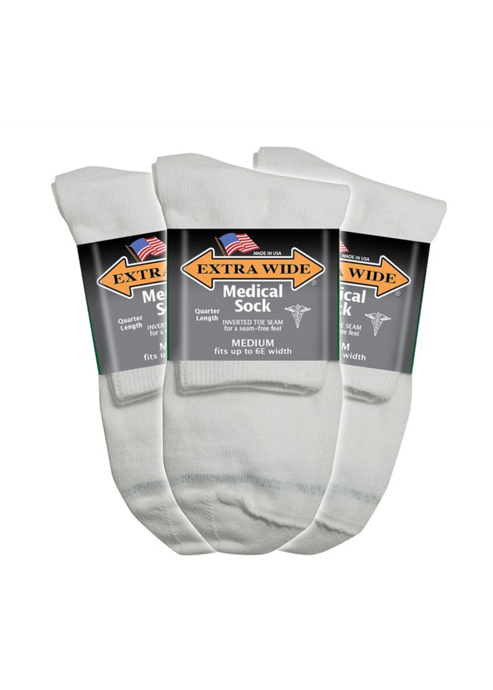 Extra Wide Sock Company Inverted Toe Seam Medical Sock  Med white crew  #5850