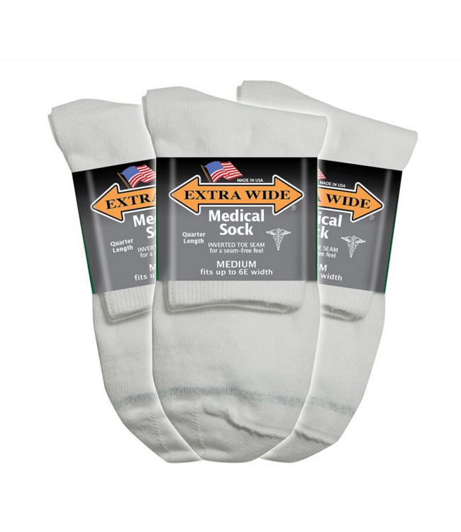 Extra Wide Sock Company Inverted Toe Seam Medical Sock  Med white crew  #5850