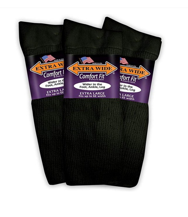 Extra Wide Sock Company Comfort Fit Athletic Quarter length Sock XL Black #8651