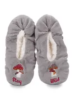 MeMoí Stay Wild Mushrooms Sherpa Lined Slippers (MZV0)