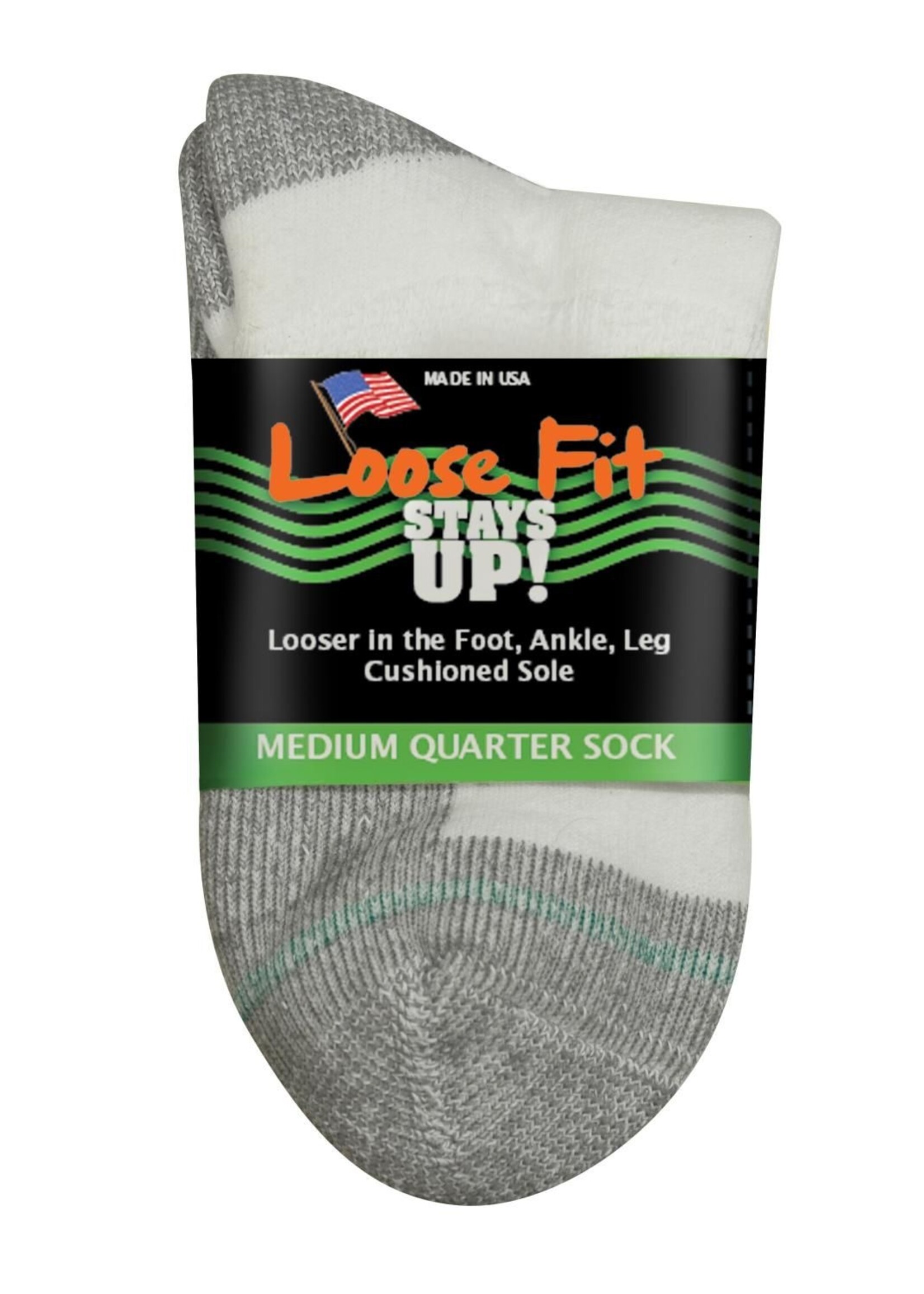 Extra Wide Sock Company Loose Fit Stay Up Medium, Quarter Sock White #750