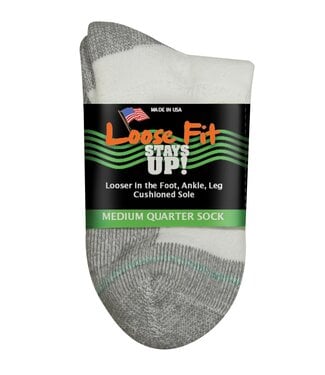 Extra Wide Sock Company Loose Fit Stay Up Medium, Quarter Sock White #750