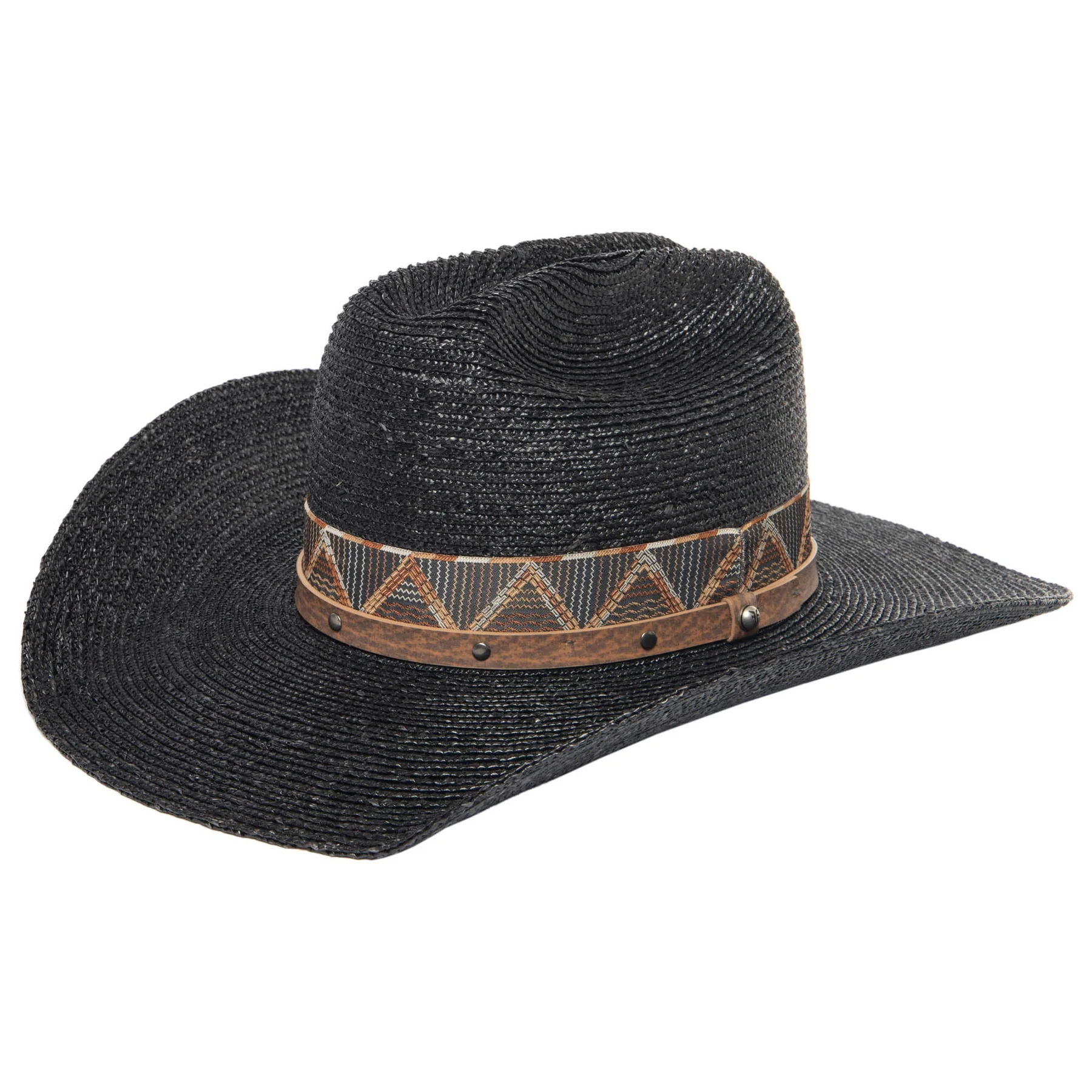 Frye Black Felt Cowboy Hat Cattleman Crease Turquoise Concho Band NWT OSFM Mens Womens Cowboy Cowgirl Hat Whipstitched Felt Chin Strap main image 2
