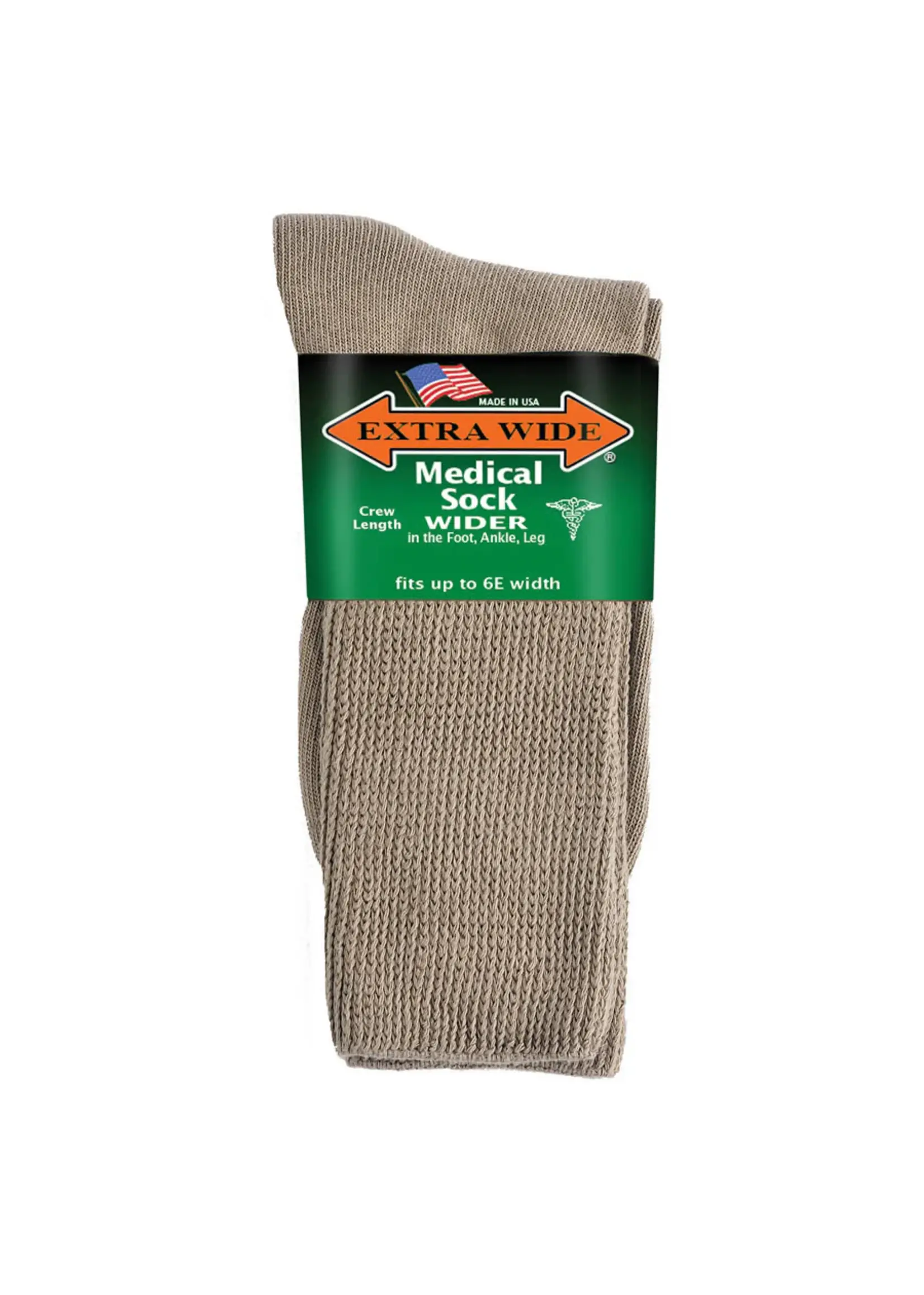 Extra Wide Sock Company Medical Sock Crew Leng Inverted Toe Seam Tan Large