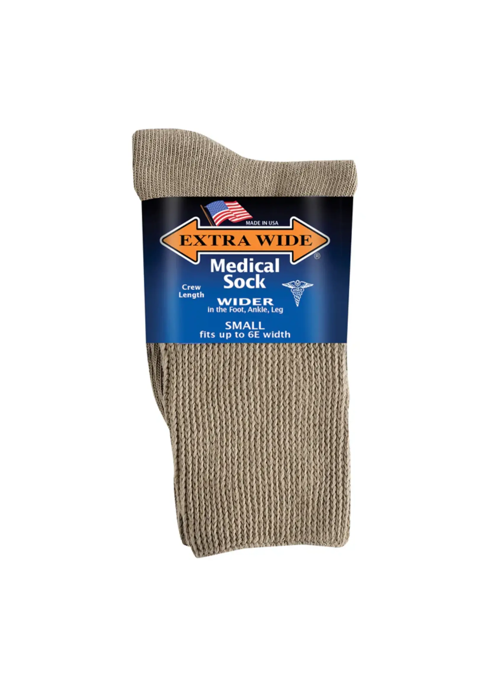 Extra Wide Sock Company Medical Sock Crew Leng Inverted Toe Tan Seam Small