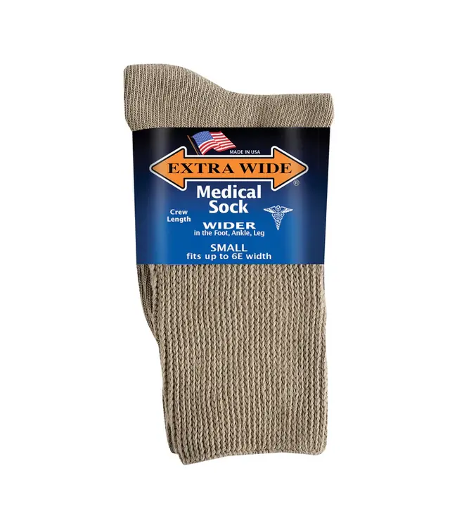 Extra Wide Sock Company Medical Sock Crew Leng Inverted Toe Tan Seam Small