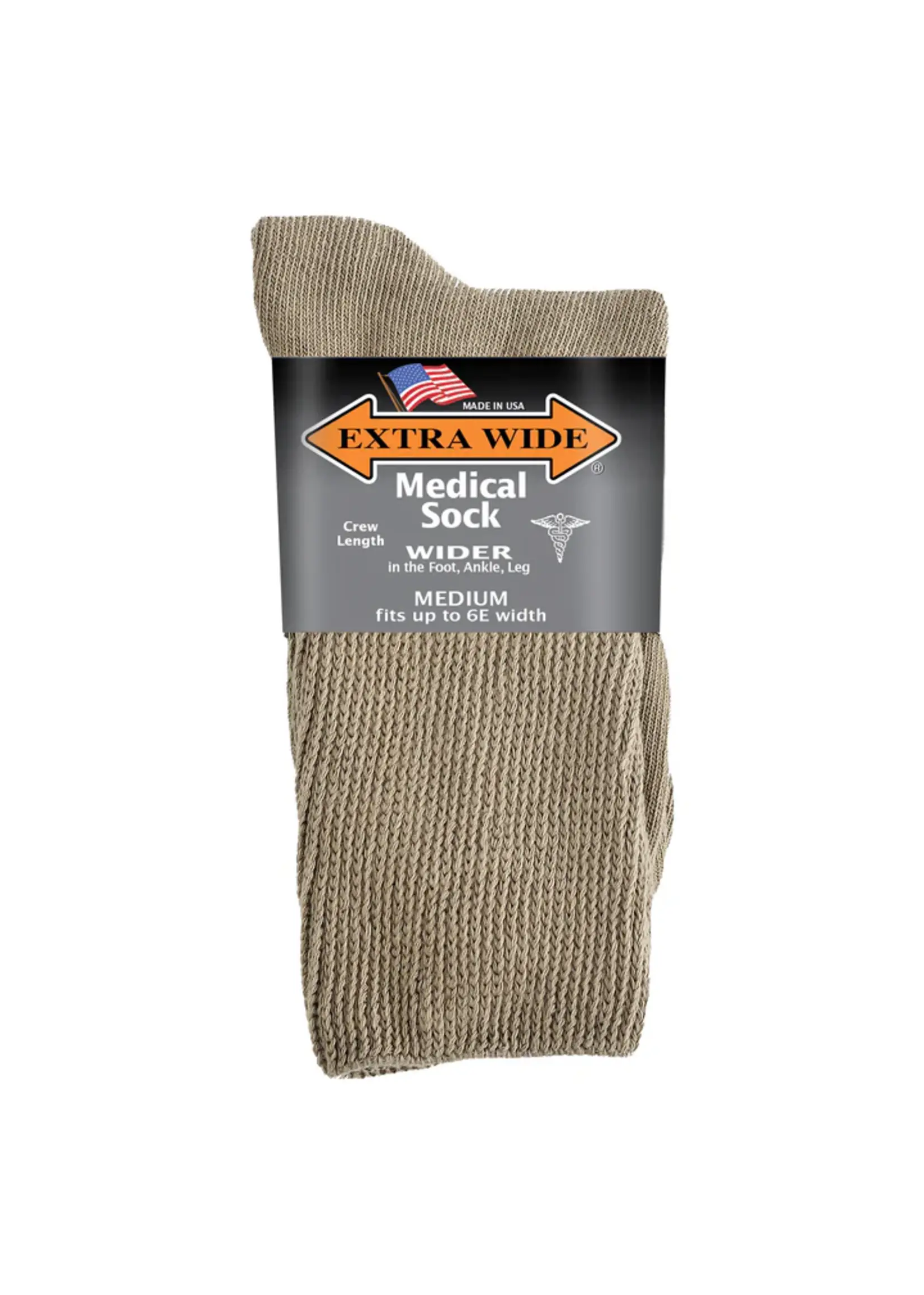 Extra Wide Sock Company Medical Sock Crew Leng Inverted Toe Seam Tan Medium