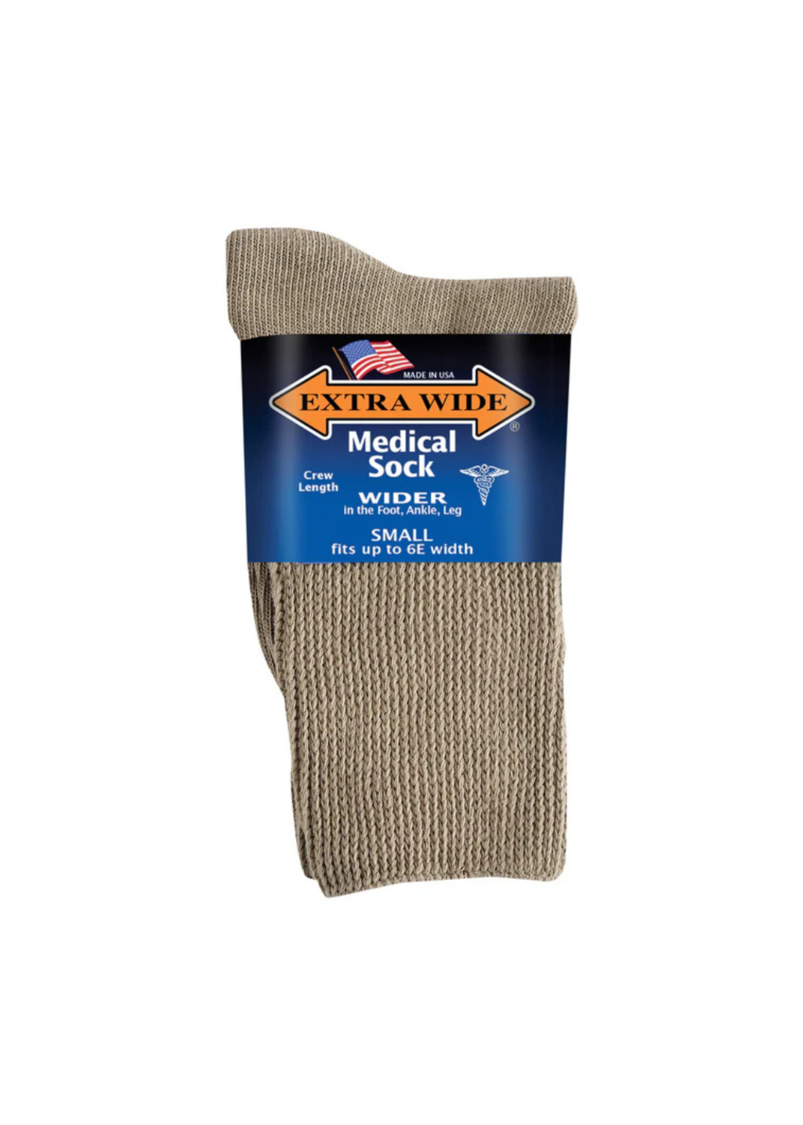 Extra Wide Sock Company Medical Sock Crew Leng Inverted Toe Tan Seam Small