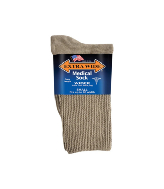 Extra Wide Sock Company Medical Sock Crew Leng Inverted Toe Tan Seam Small