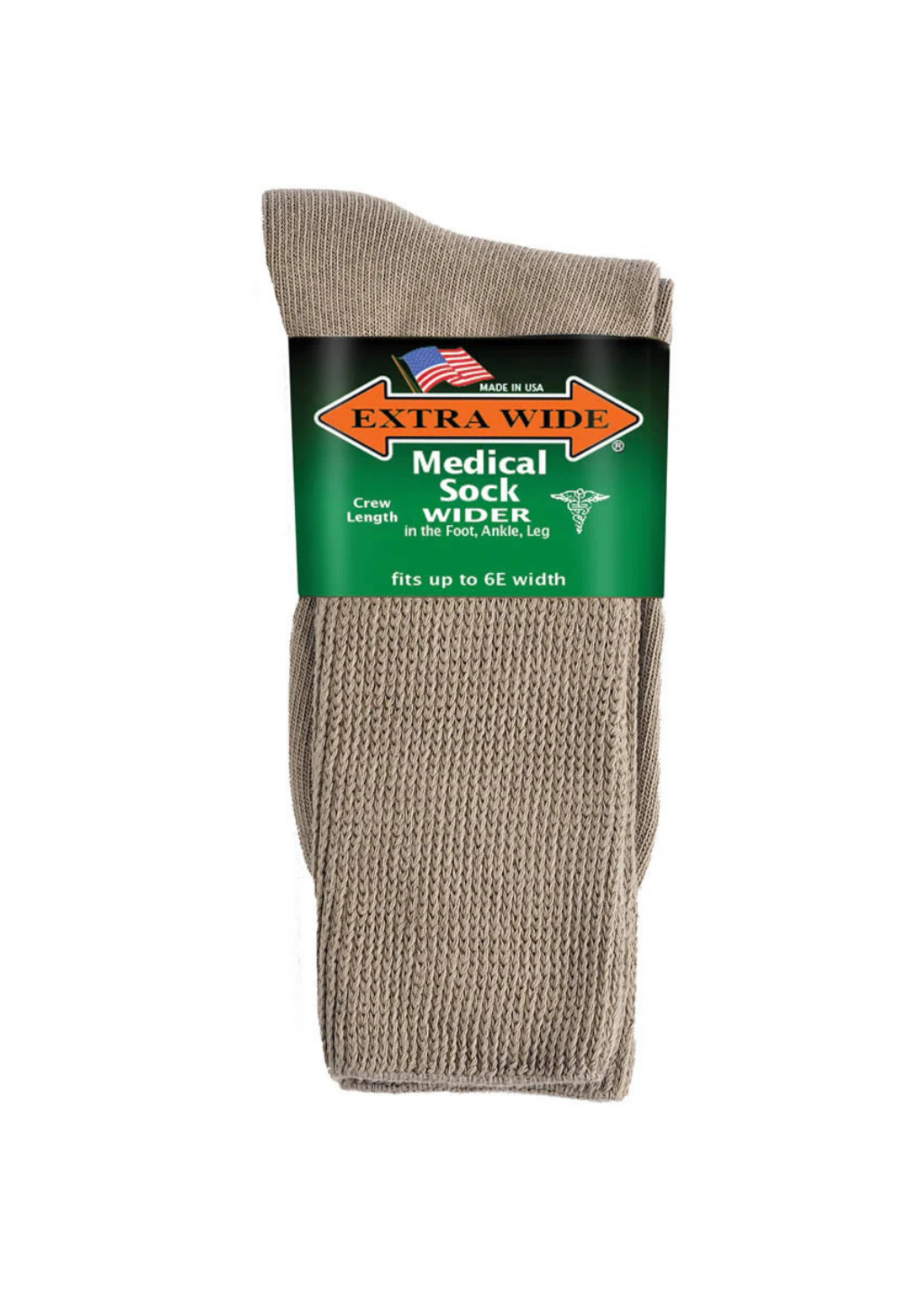 Extra Wide Sock Company Medical Sock Crew Leng Inverted Toe Seam Tan Large