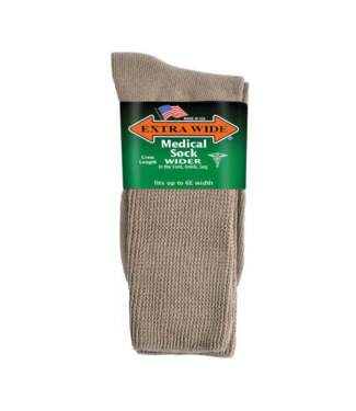 Extra Wide Sock Company Medical Sock Crew Leng Inverted Toe Seam Tan Large