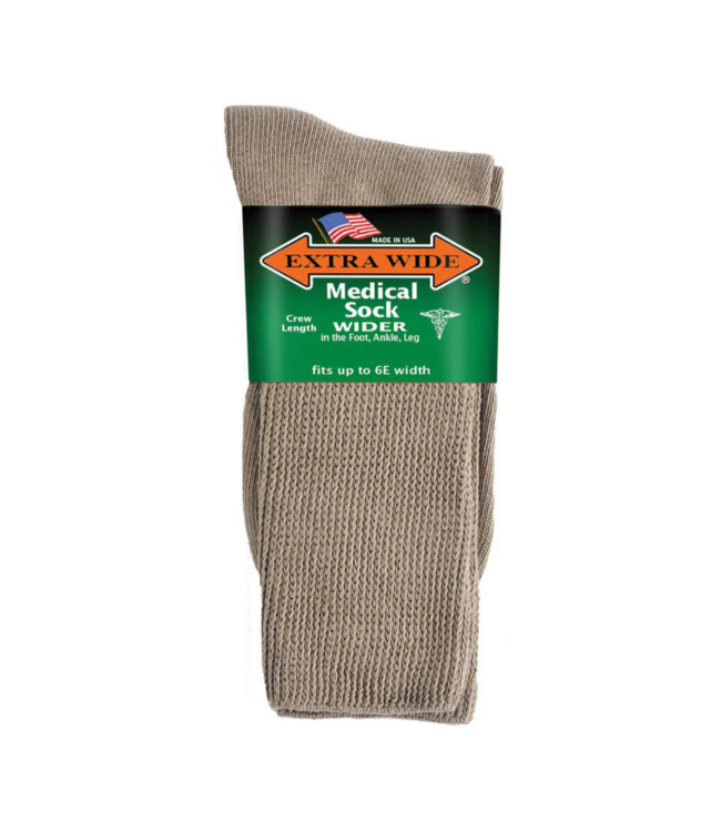 Extra Wide Sock Company Medical Sock Crew Leng Inverted Toe Seam Tan Large