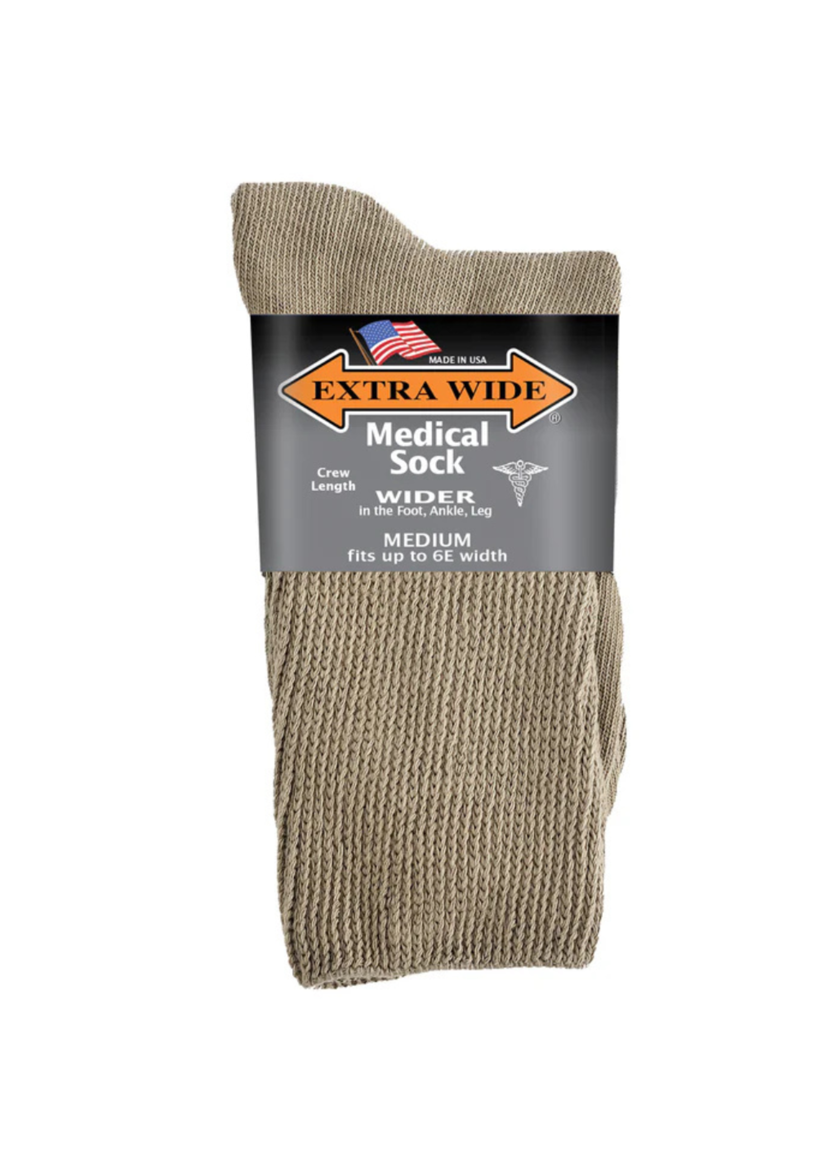Extra Wide Sock Company Medical Sock Crew Leng Inverted Toe Seam Tan Medium