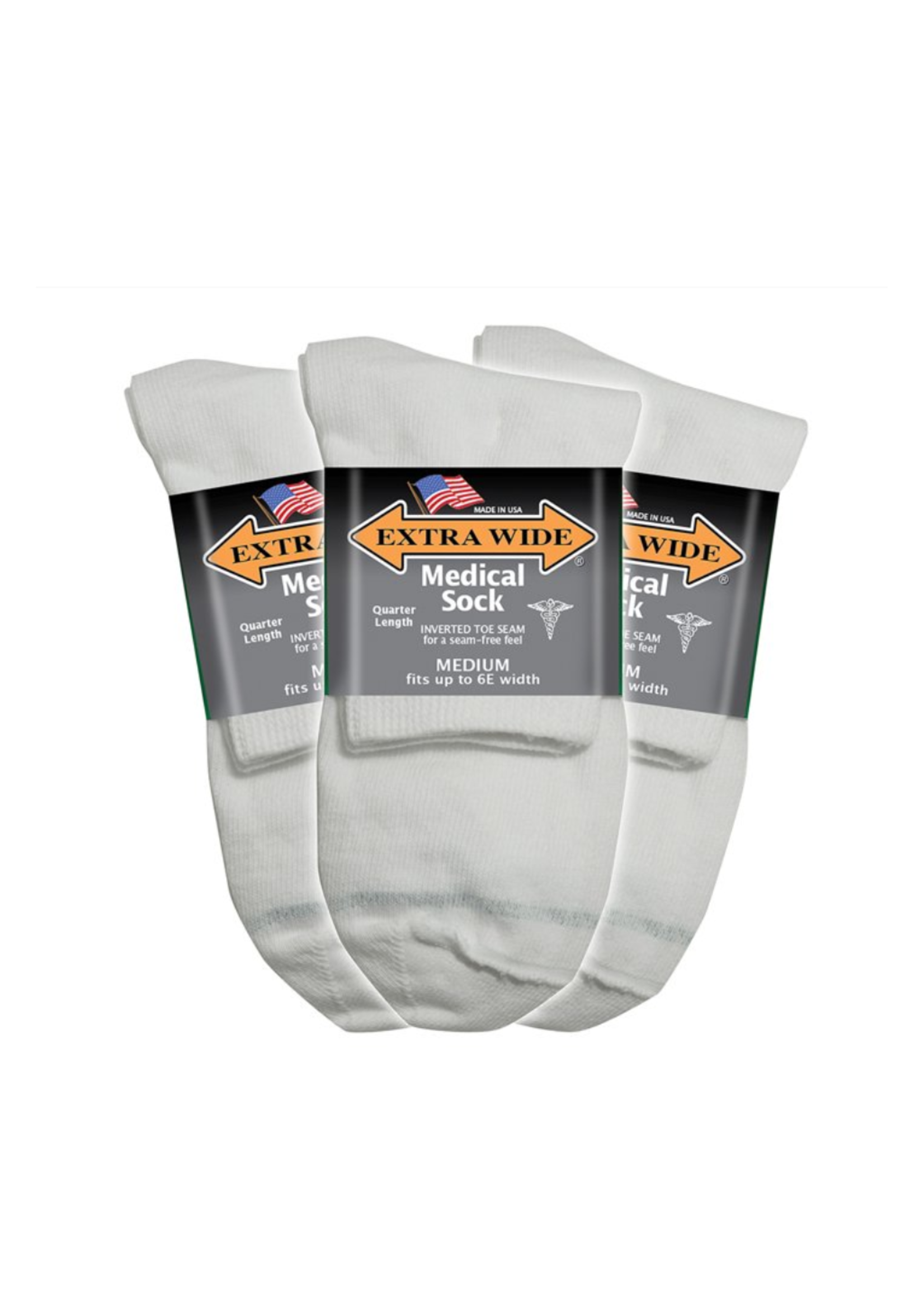 Extra Wide Sock Company Inverted Toe Seam Medical Sock  Med white crew  #5850