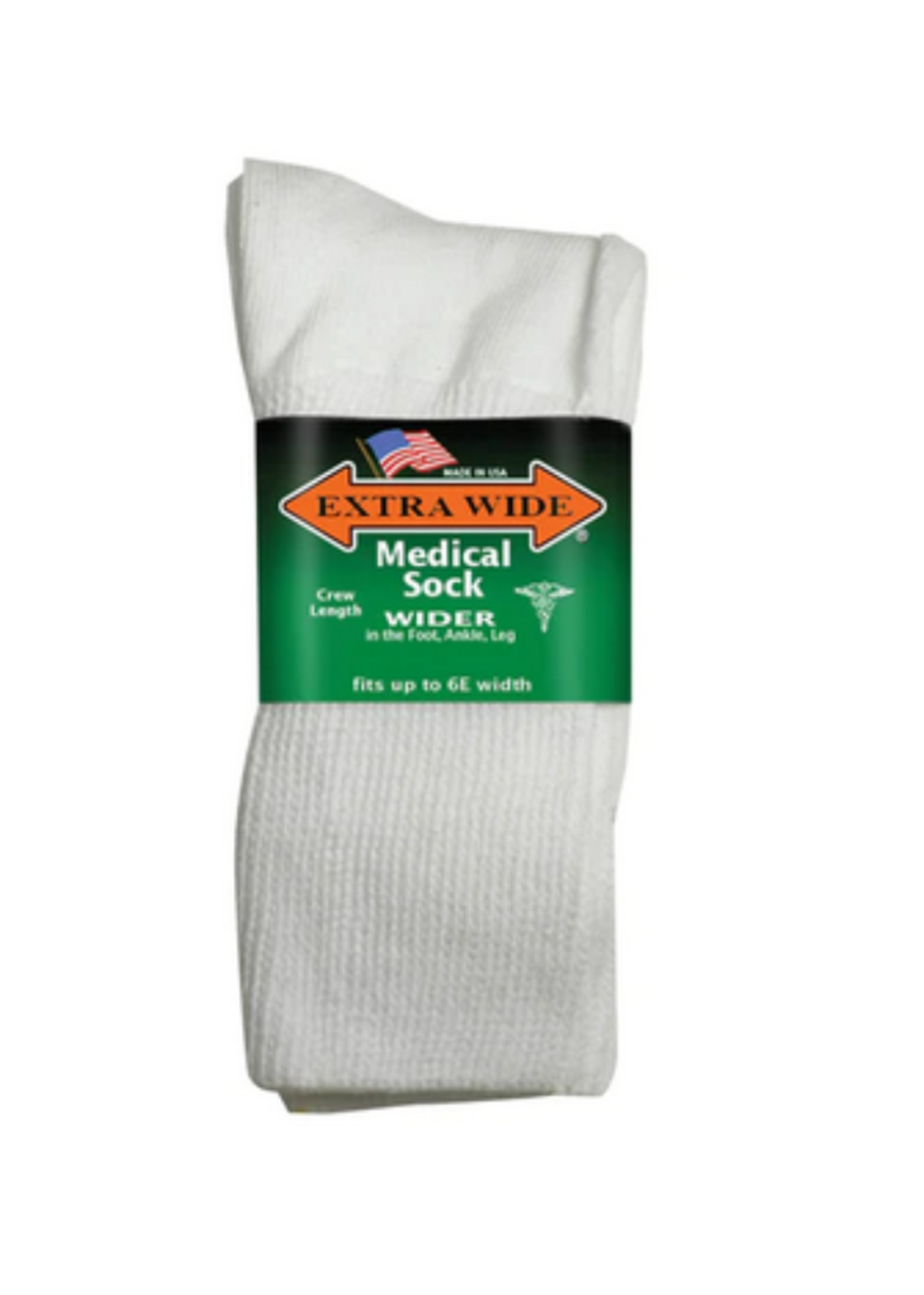 Extra Wide Sock Company Medical Sock Inverted Toe Seam Small Crew Sock White #4850