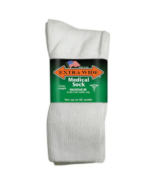 Extra Wide Sock Company Medical Sock Inverted Toe Seam Small Crew Sock White #4850