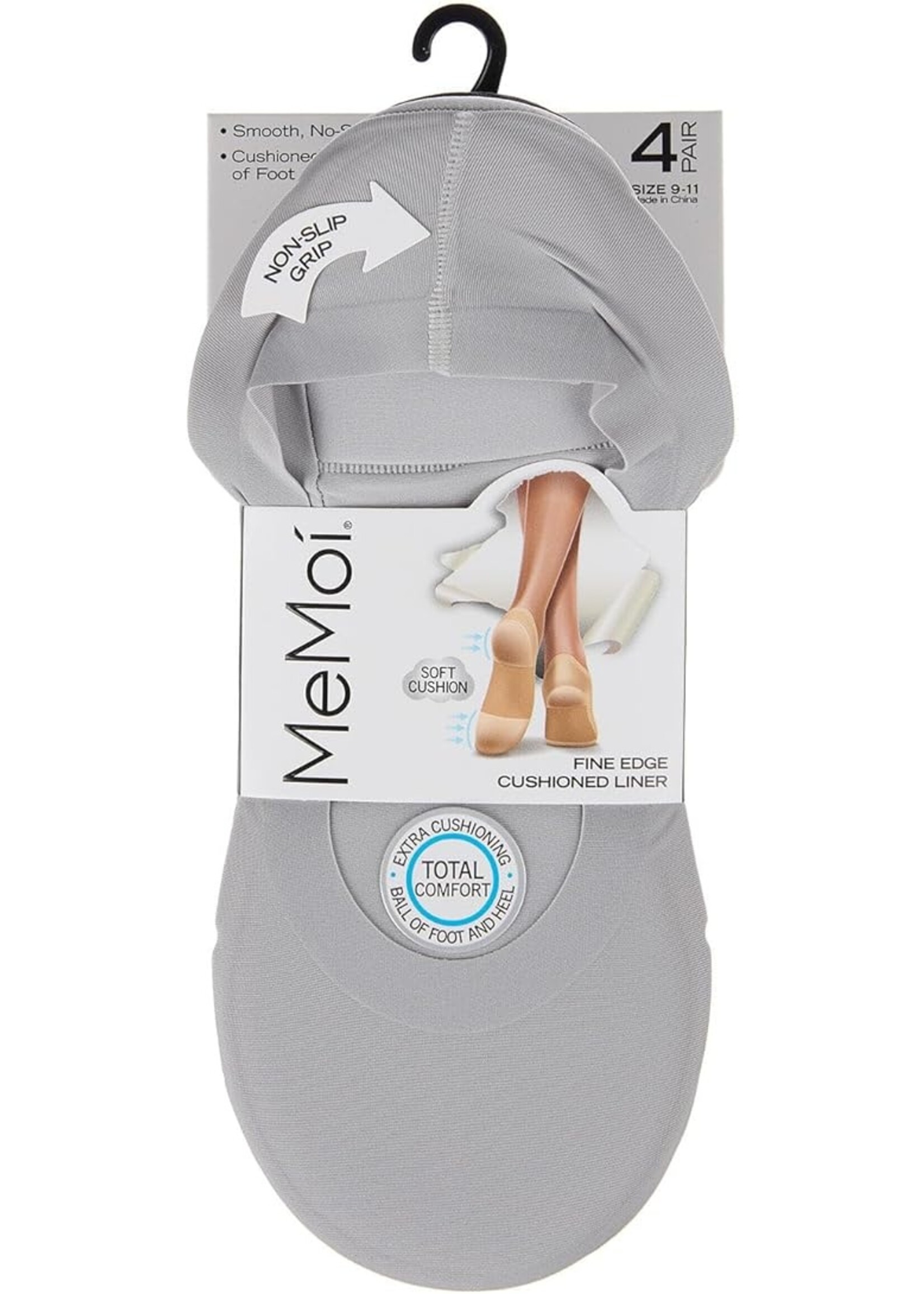 MeMoí 4 Pairs Cushioned Fine Edge No Show SockLiner MP044