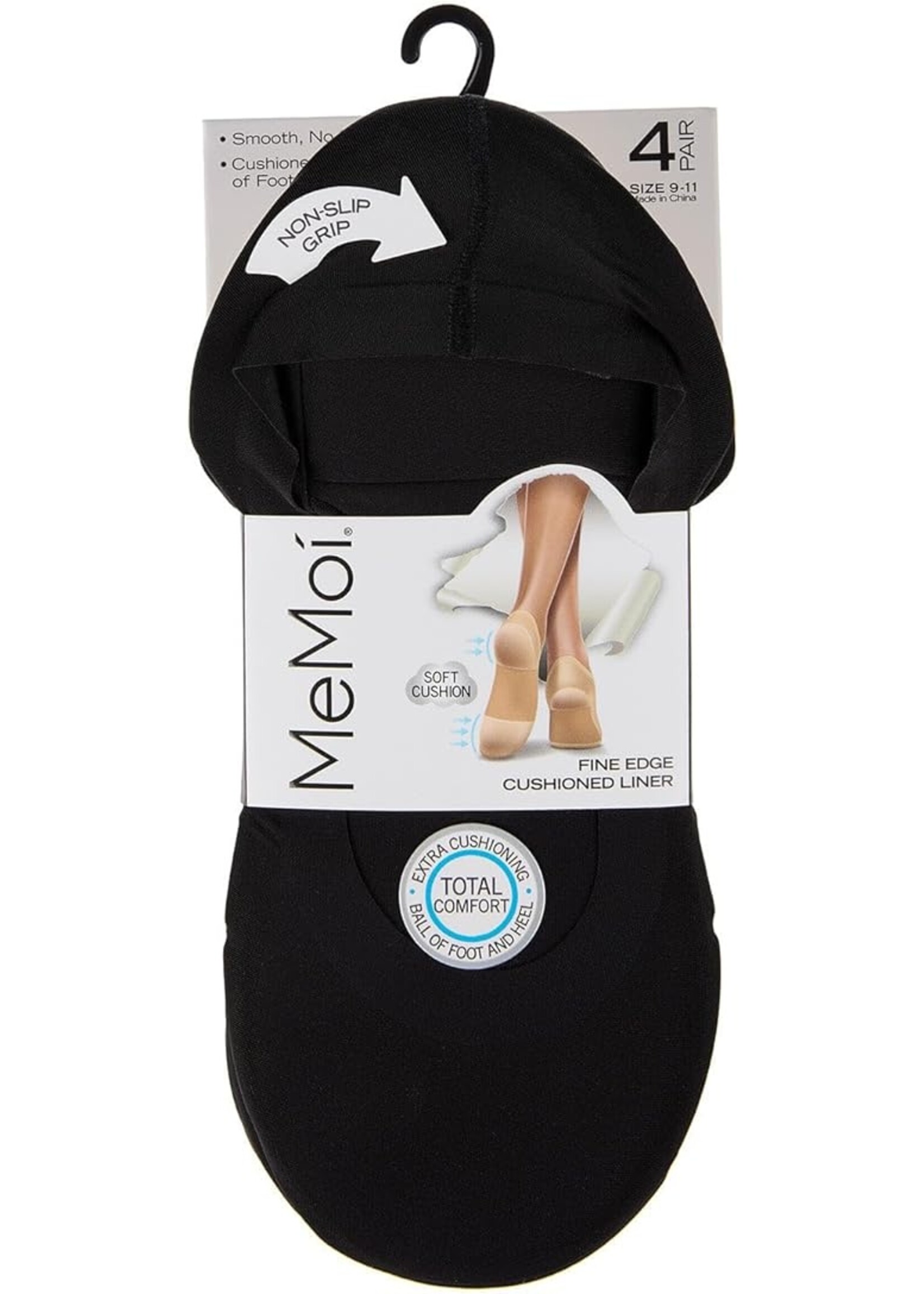 MeMoí 4 Pairs Cushioned Fine Edge No Show SockLiner MP044