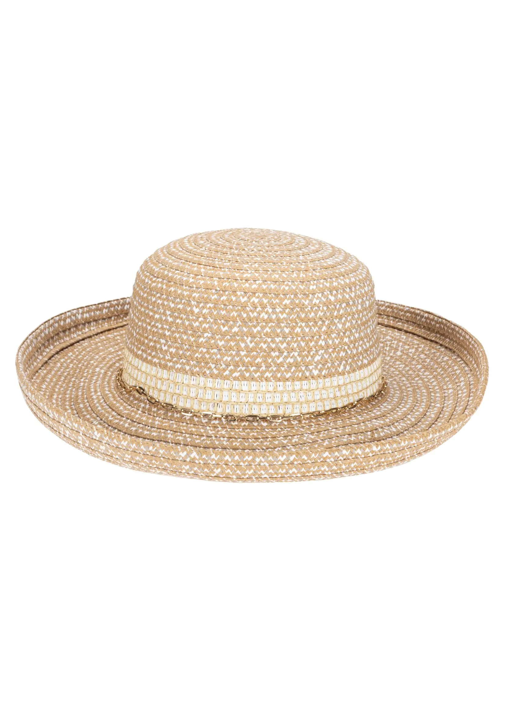 San Diego Hat Cora - Women's Ultrabraid Turned Up Kettle Brim with Gold Chain Trim UBM6832