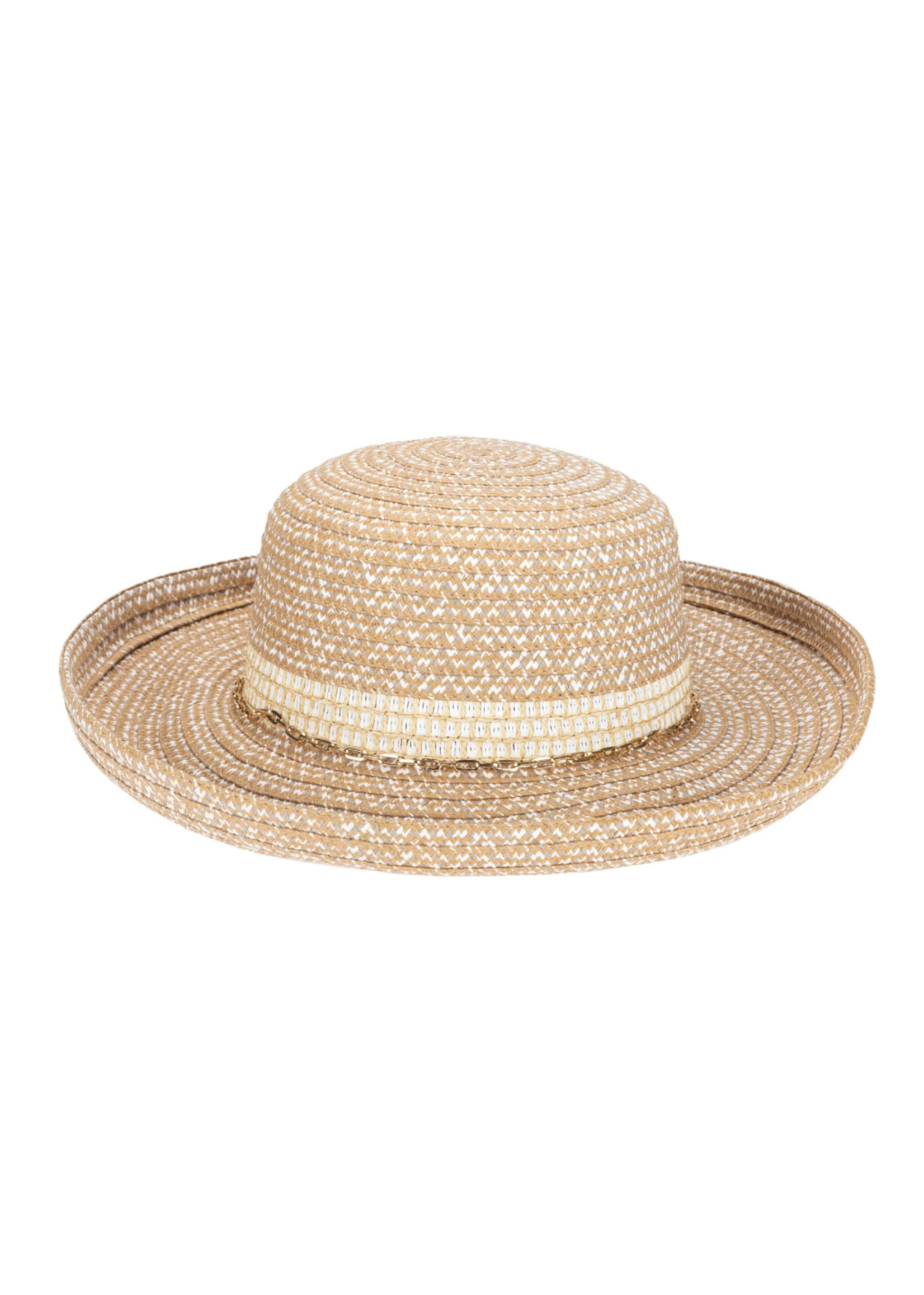San Diego Hat Cora - Women's Ultrabraid Turned Up Kettle Brim with Gold Chain Trim UBM6832