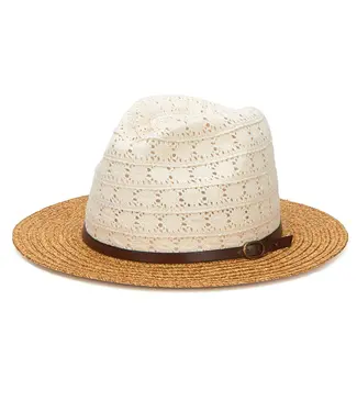 San Diego Hat Women's Paperbraid Fedora With Cotton Lace Crown And Faux Leather Belt Band  PBF6164