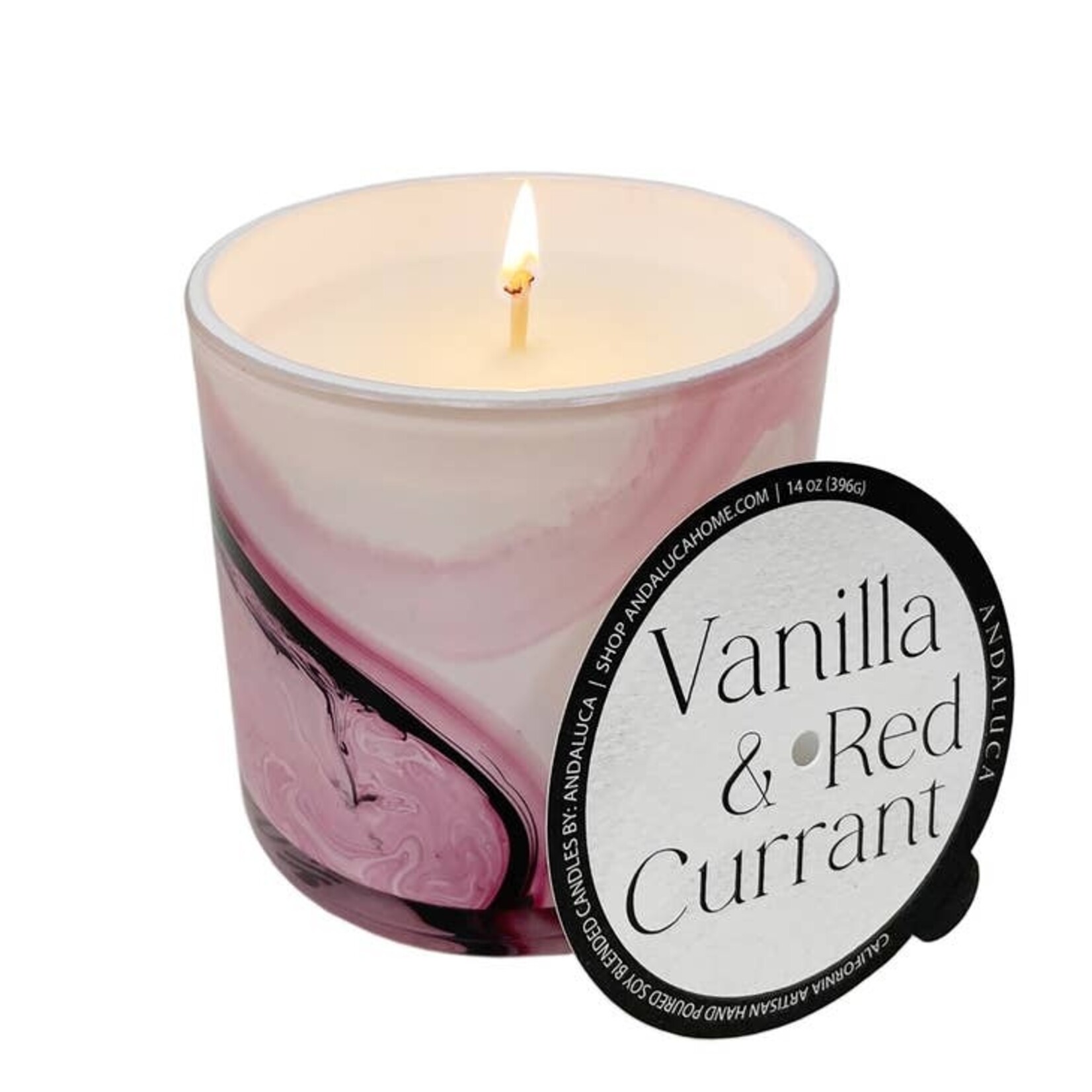 Vanilla & Red Currant Swirl Glass Candle 14 oz.