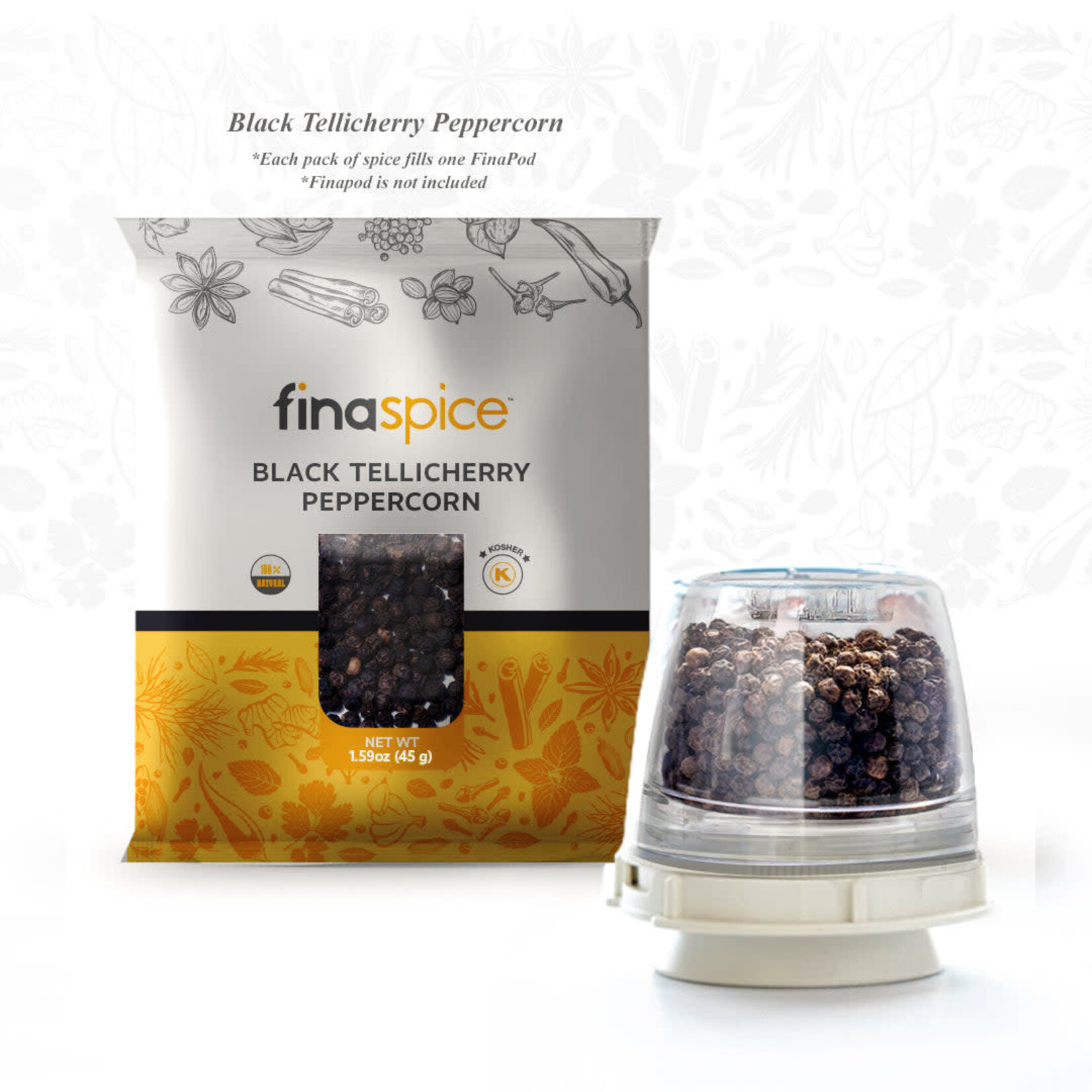 Finamill FinaSpice Black Tellicherry Peppercorn 1.59 oz.