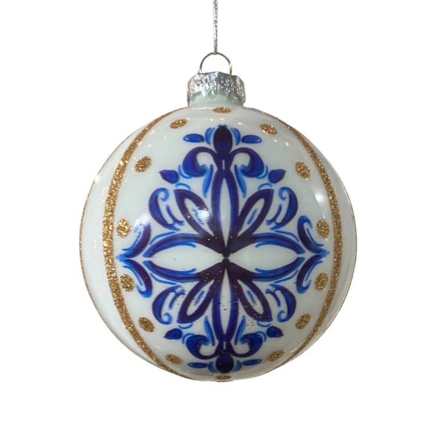 Christmas Fleur De Lis Ball Ornament 4" - Blue/White