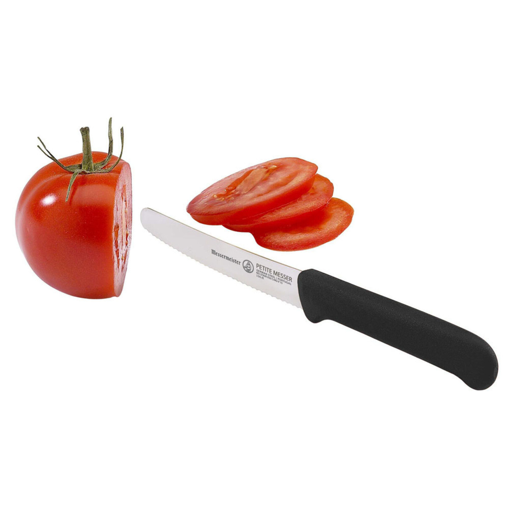 Messermeister 4.5 inch Serrated Tomato Knife with Matching Sheath  in Black