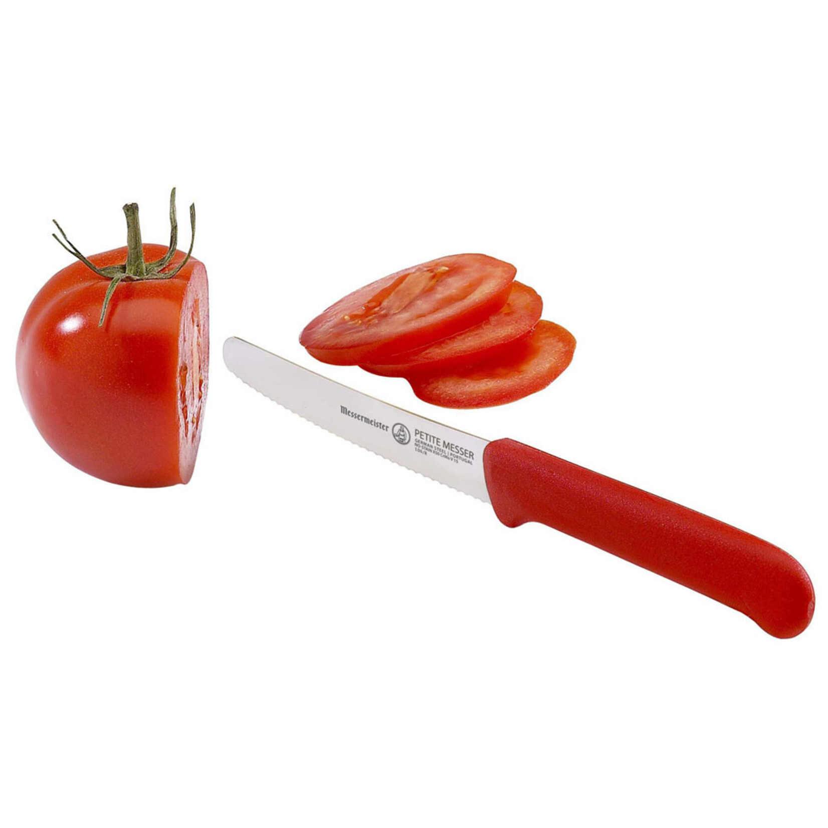 Messermeister 4.5 inch Serrated Tomato Knife with Matching Sheath  in Red