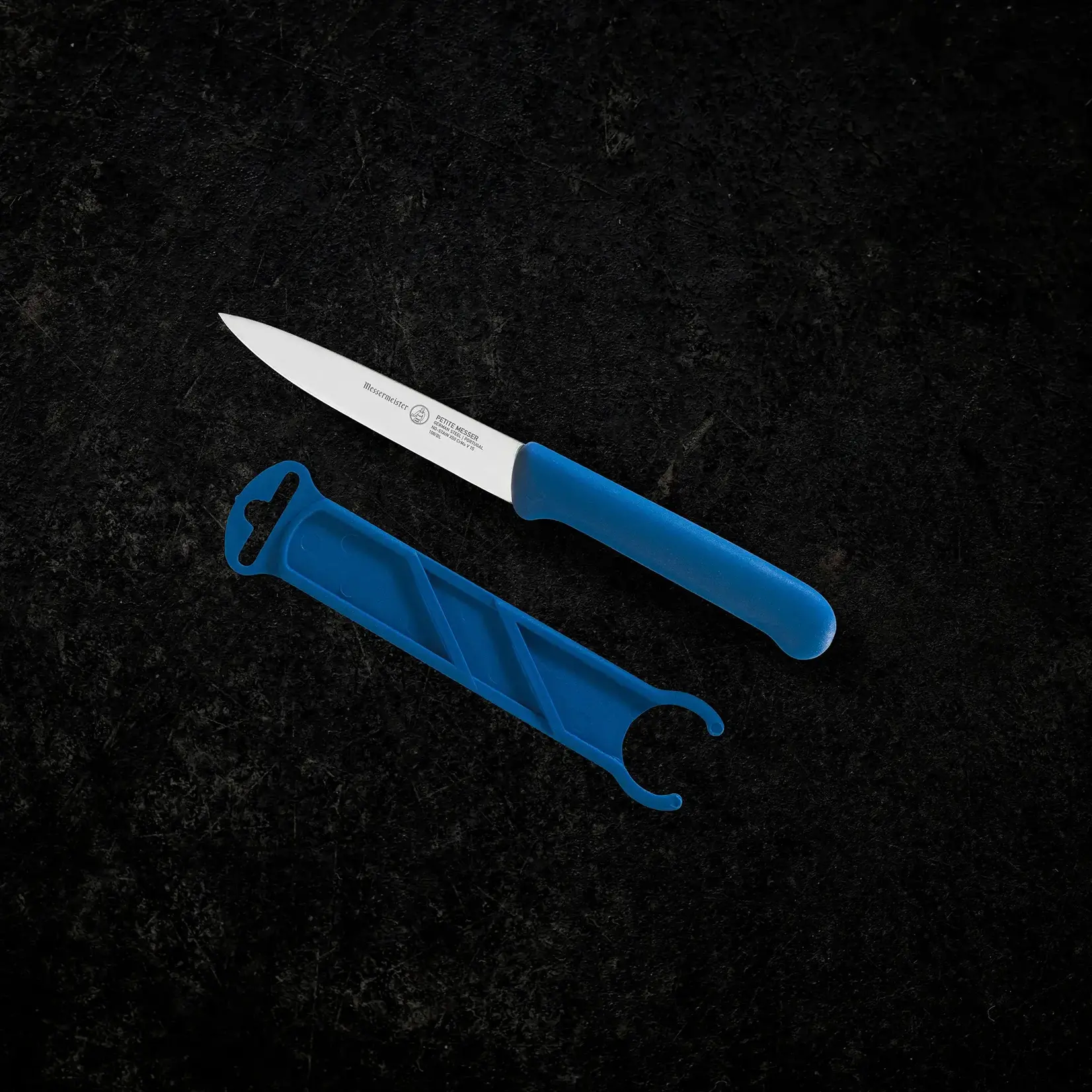 Messermeister 4" Spear Point Paring Knife with Matching Sheath in Blue