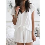 Lounge Set 2 Piece Plain Top with Frill Hem Shorts