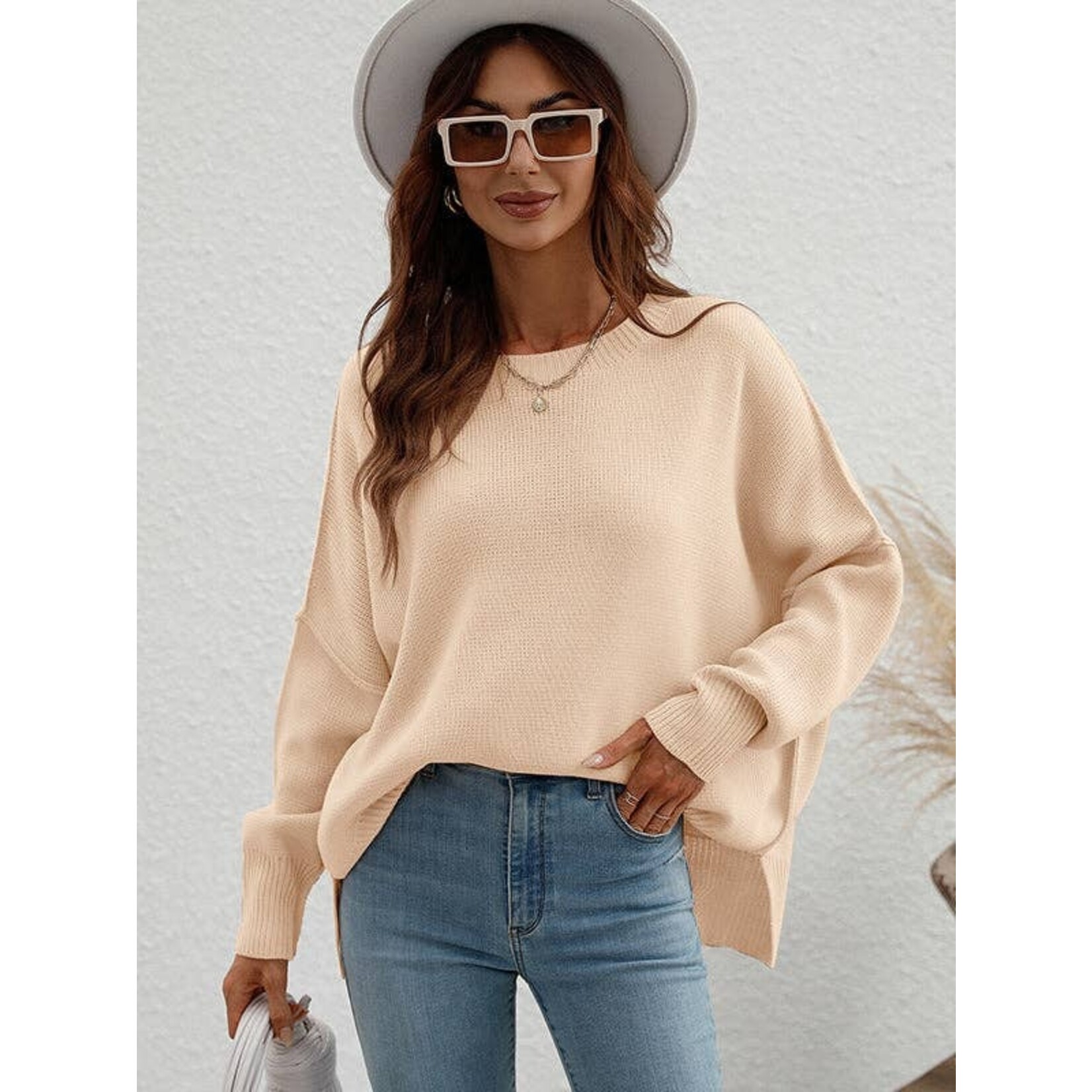 Casual Long Sleeves Loose Split-Side Solid Color Top