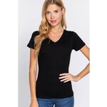 Fitted Short Sleeve V-Neck Cotton Top