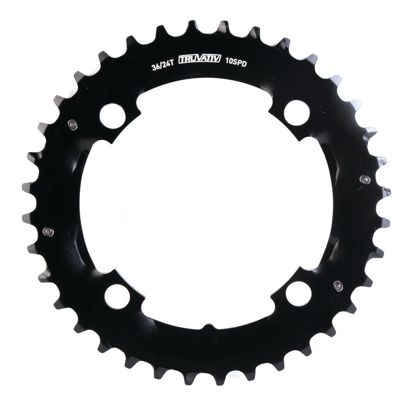 SRAM 36T, 10 sp, BCD 104mm, 4-Bolt, Outer Chainring, For MTB double, Aluminum, Black,