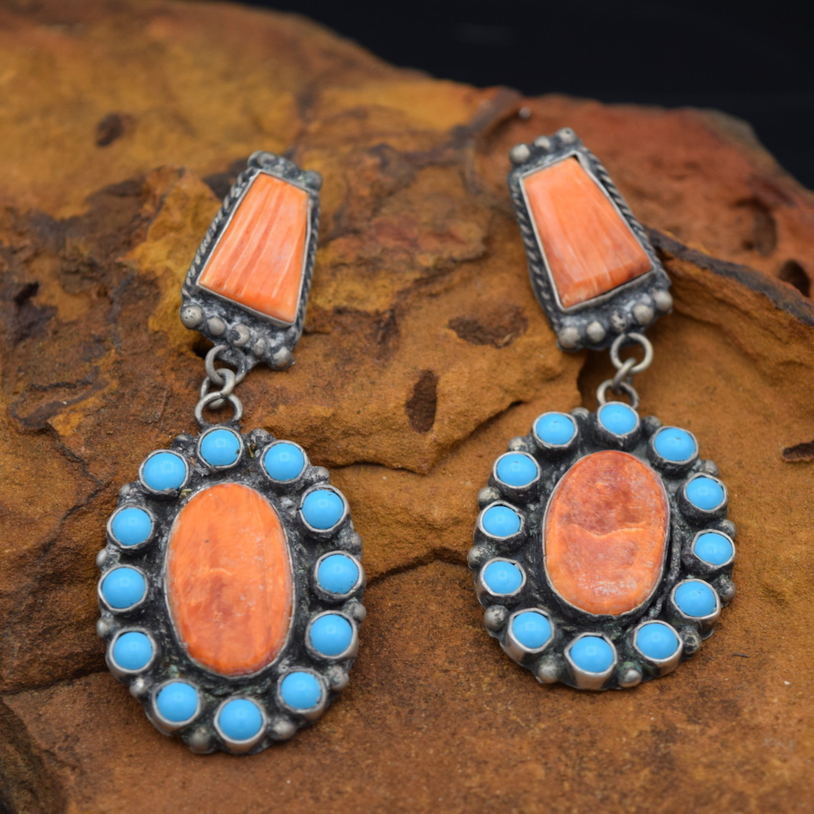 LEE BROWN ORANGE SPINY & TURQUOISE EARRINGS