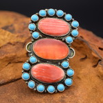 LEE BROWN ORANGE SPINY & TURQUOISE RING (Size 8)