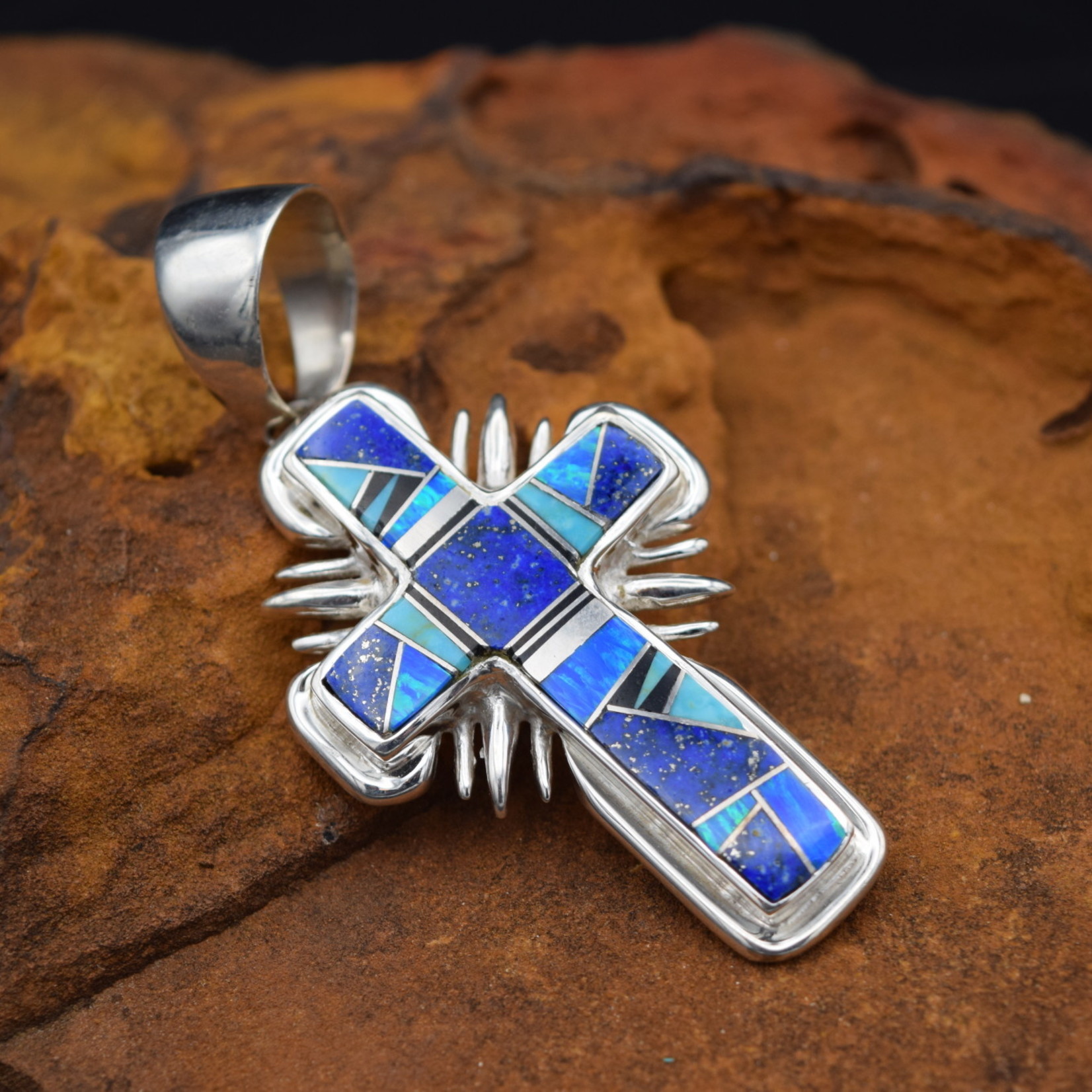 LAPIS BLUE PEARL CROSS PENDANT